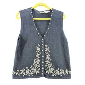 Capacity Womens Top Blue Size Small Ramie Blend Sleeveless Button Close